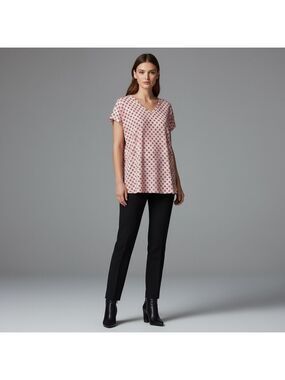 Women’s Lands’ End coral teal black white abstract cap Sleeve blouse LP